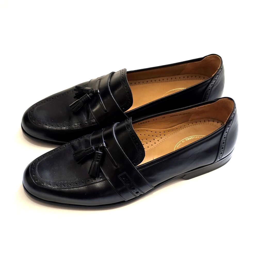 Maus & Hauffman Mens Slip On Tassel Leather Dress Loafers Sz 11 Black
